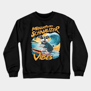 Wave-Riding Miniature Schnauzer Surfing Adventure Crewneck Sweatshirt